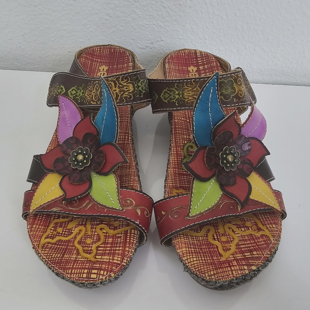 Socofy Floral Boho Hippie Wedge Sandals
